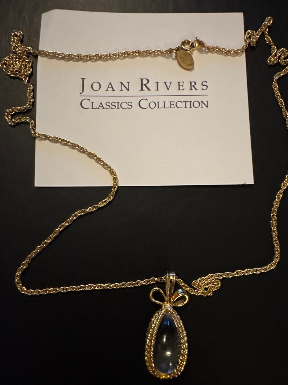 Joan Rivers Gold Bow Teardrop Pendant Necklace with Clear Stone